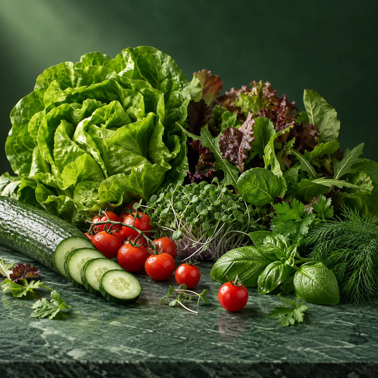 Illustration of produce for Monthly Veggie Subscription; not a delivered box photograph