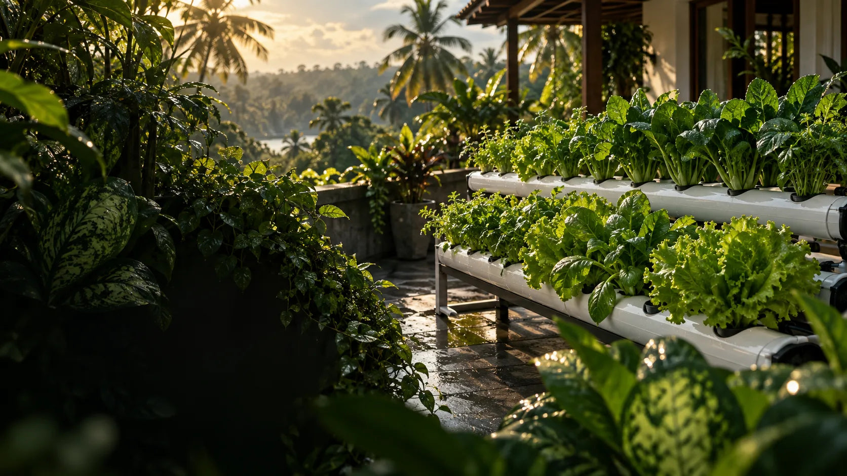 A compact hydroponic garden growing leafy greens